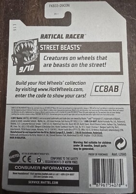 Hot Wheels 2018 Treasure Hunt Ratical Racer Blue HW Street Beasts
