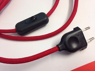 Nouveau: 3 m avance de Câble textile Rouge 2x0,75 bouchon + Interrupteur
