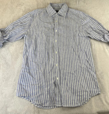 Saks Fifth Avenue mens long sleeve roll tab striped button up shirt size medium