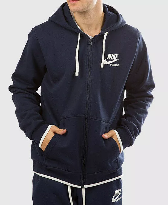 Nike Men s Sportswear Archive Navy White Full Zip Hoodie AJ7925