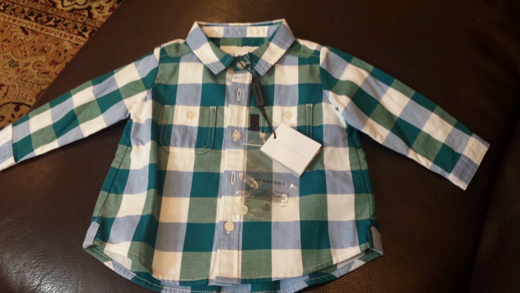 New Burberry baby Boys Infant Gingham Dress Shirt Top Size 3 Month
