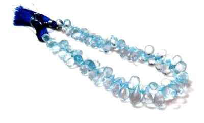Natural Blue Topaz Teardrop 5x7-6x8mm Faceted Gemstone Beads 8''Inch 135Cts