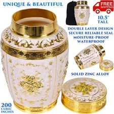 LARGE ADULT CREMATION BURIAL URN FOR HUMAN ASHES SECURE ROSE ZINC VELVET BAG NEW