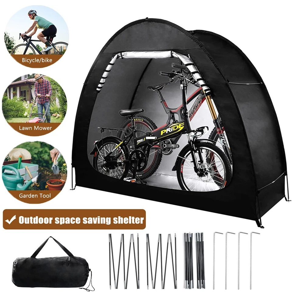 Tienda de almacenamiento de bicicletas al aire libre en forma de ventilador de doble puerta cobertizo para 2 a 4 bicicletas Foto 2 de 4