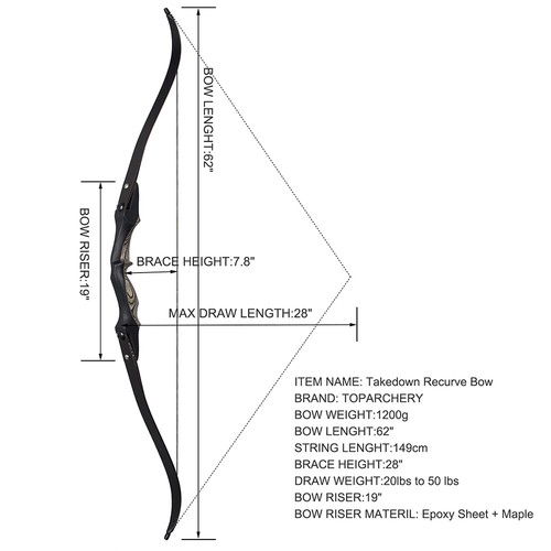 62" 20-50lbs Archery Takedown ILF Recurve Bow 19" Riser Archery Hunting Target - Picture 3 of 12