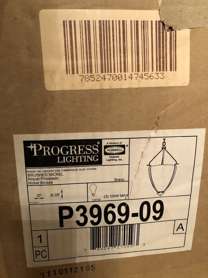 Nuevo en caja Colgante Progress Lighting Bravo Collection 3 Luces NÍQUEL CEPILLADO Foto 4 de 4
