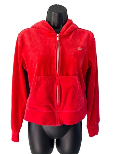 Juicy Couture Womens Red Crown Logo Long Sleeve Full Zip Crop Hoodie Medium  | eBay