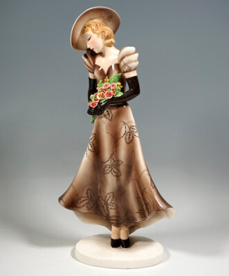 GOLDSCHEIDER Lady Long Dress Hat Roses Figure Claire White Mnr : 7275 H: