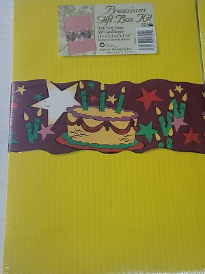 NWT Premium Gift Box Kit 14 1/4'' x 9 1/2 ×1 7/8, Birthday Cake, To & From Label