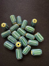 20 Chevrons striped glass beads -(B1039) blue -10mm Fancy Vintage