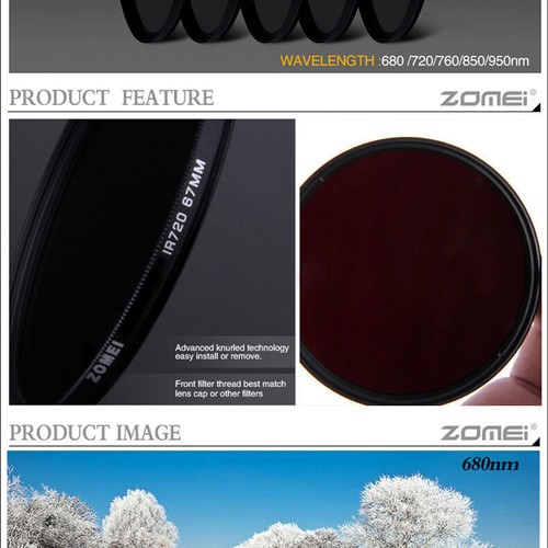 Zomei 680 720 760 850 950nm Infrared Filter IR 37/49/52/55/58/62/67/72/77/82mm - Picture 7 of 8