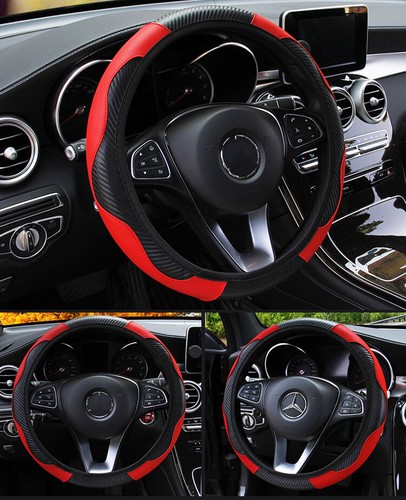 Universal 15" Car Steering Wheel Cover Breathable Anti-slip Carbon Fiber Leather - Picture 13 of 17