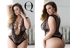 Killer Legs Fishnet Criss Cross Plunge Neck Bodysuit 818JT152Q Queen Plus Size