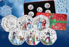 2024 The Christmas Snowmen Colour 5 Coins 50p Set Low Mintage BUNC 