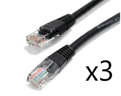 3 Pack Lot - 1.5ft 18'' CAT5e Ethernet Network LAN Router Patch Cable Cord Black