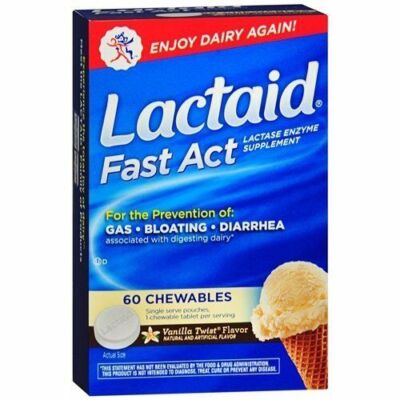 Lactaid Lactase Enzyme Supplement Fast Act Bloating Diarrhea Vanilla Twist 60ct