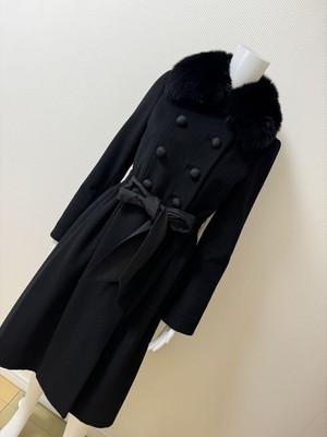 Tobechic Cashmere Coat Long Black Fox Fur Trim Size 40 Used | eBay