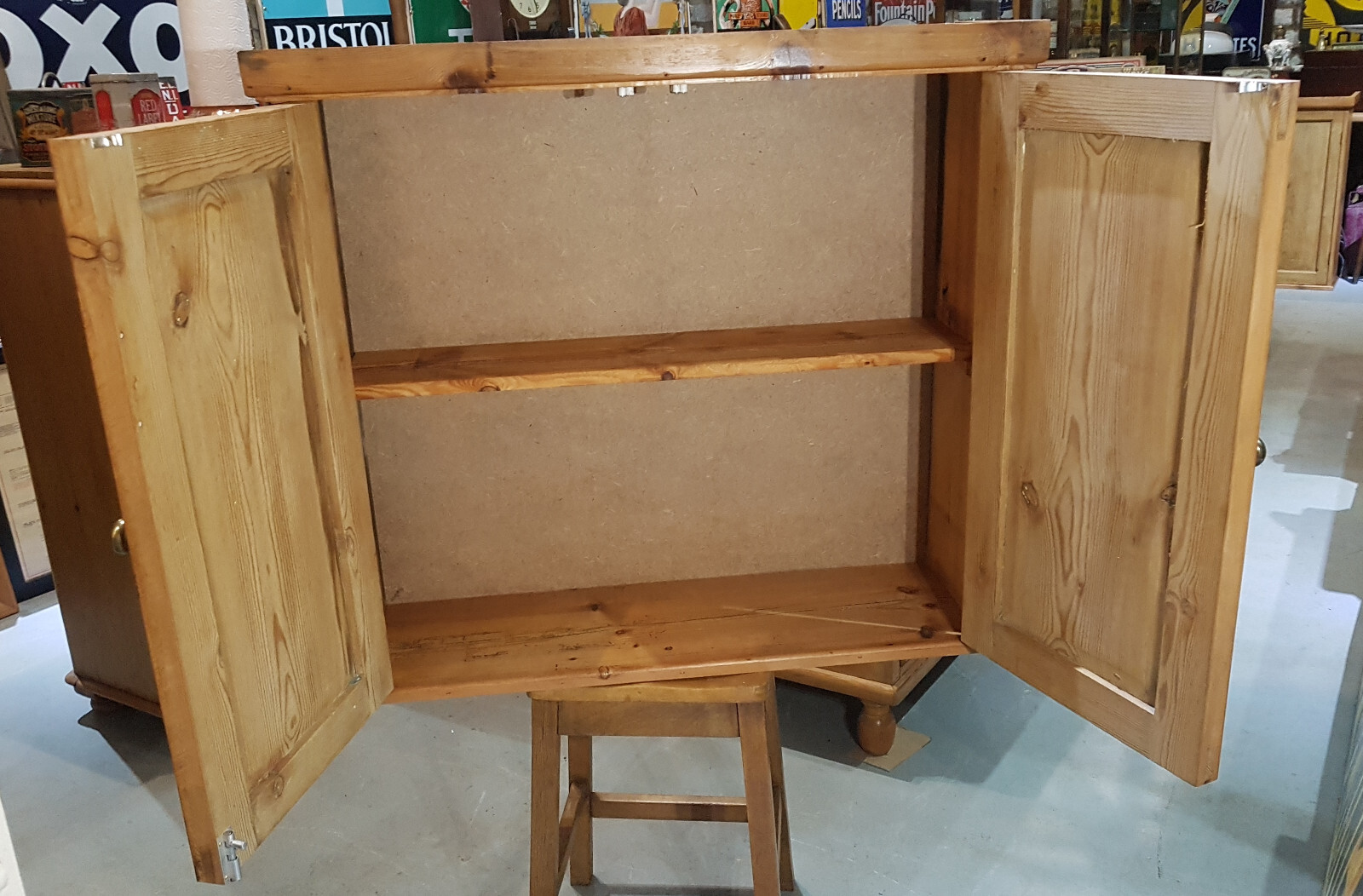 Reclaimed Pine Cupboard With Single Shelf Brass Knobs eBay