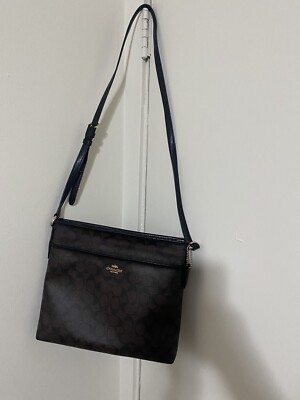 COACH D2097 F29210 black brown leather signature monogram