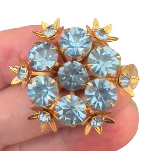 Vintage goldfarben hellblau Strass Krappen Set 1 1/4" Starburst Blumen Floral - Bild 10 von 13
