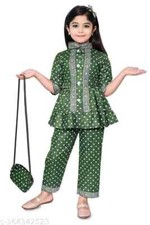 Diwali Kids Modern Girls Kurta set Festive Kurta set With Hand Bag for Girls