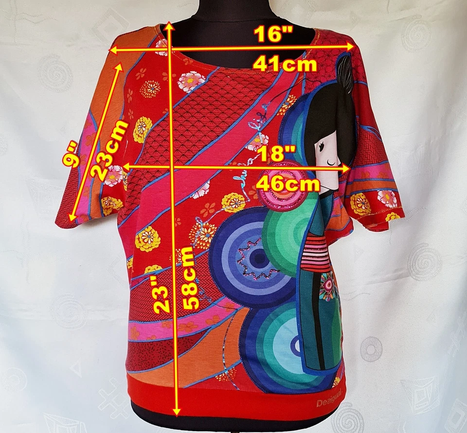 AUTHENTIC DESIGUAL JAPAN DOLL LOGO RED COTTON BLEND GIRLS TOP:US14/EU146 - Image 2 of 4