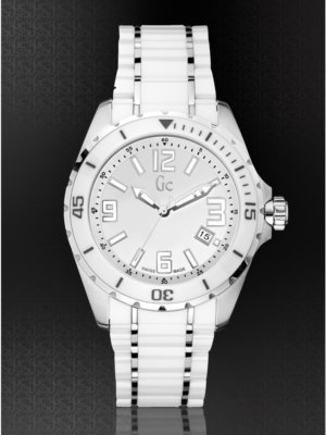 NEW GC GUESS COLLECTION XL,SILVER+WHITE 2 TONE CERAMIC,SWISS WATCH