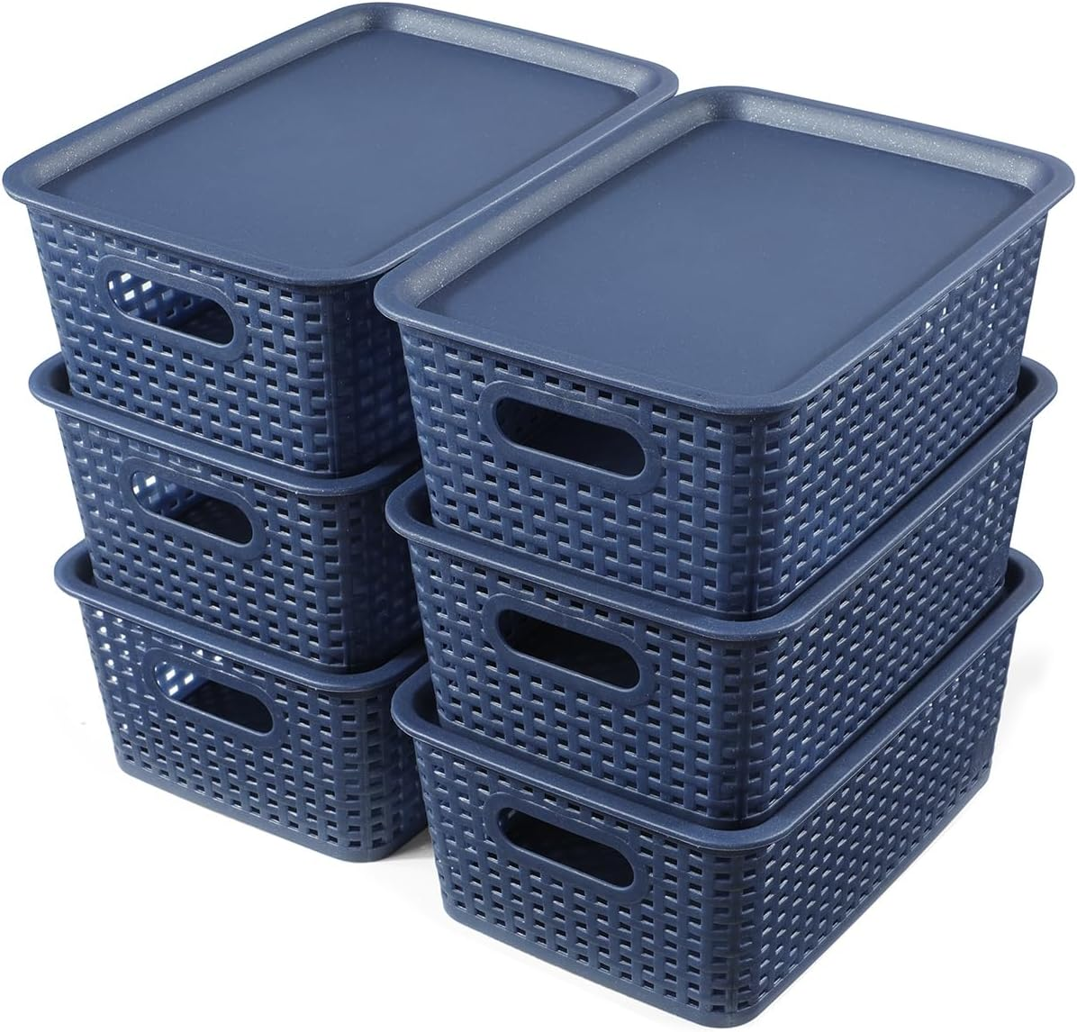 6-Pack Plastic Storage Baskets with Lids, Knit Organizing Bins for Home & Office-image