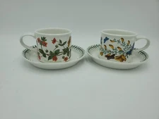 Portmeirion Botanic Garden Lot Of 2 Drum Cups & Saucers *DIFFERENT*