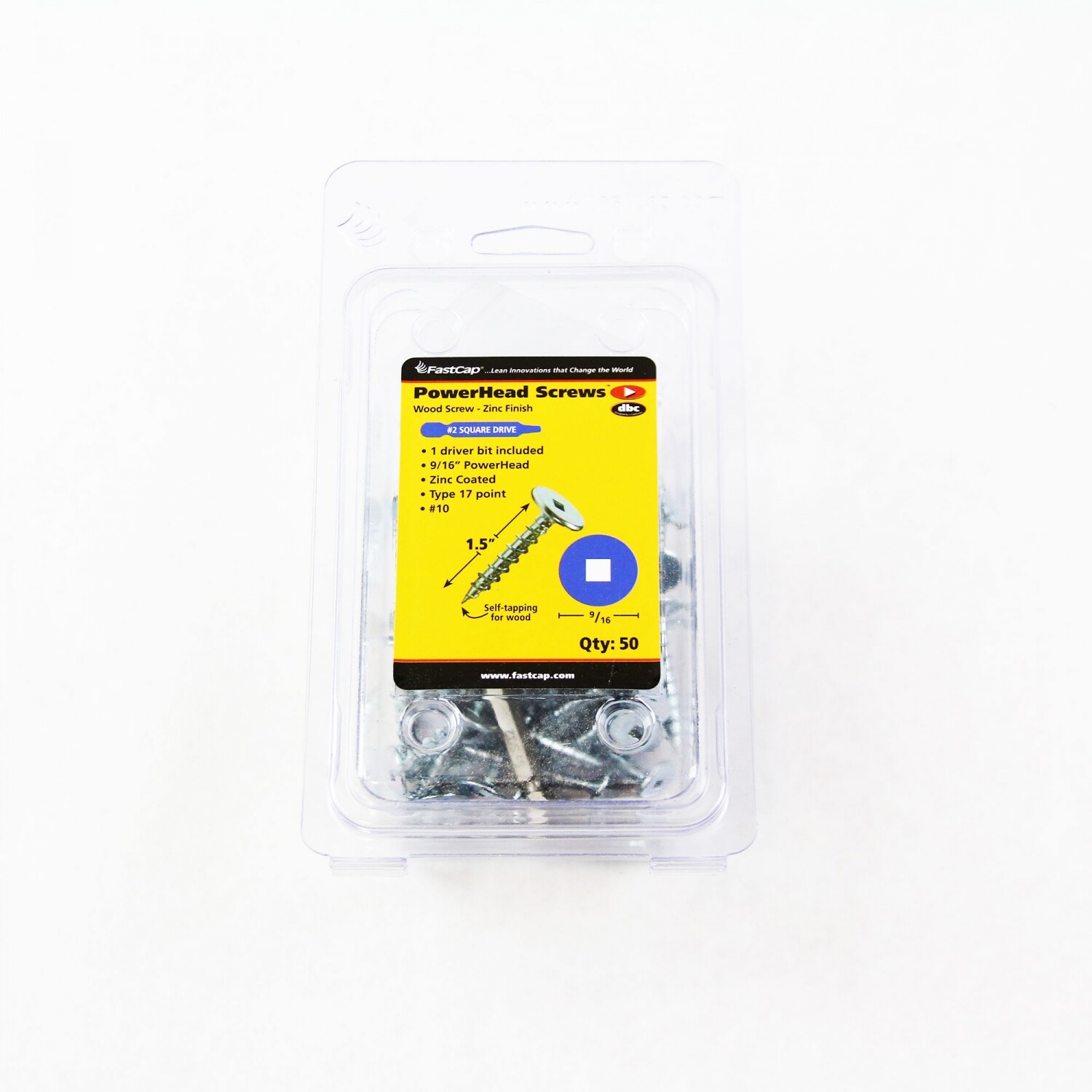 FastCap 02203 PowerHead Wood Screw 1.5In with 2 Square Drive 50