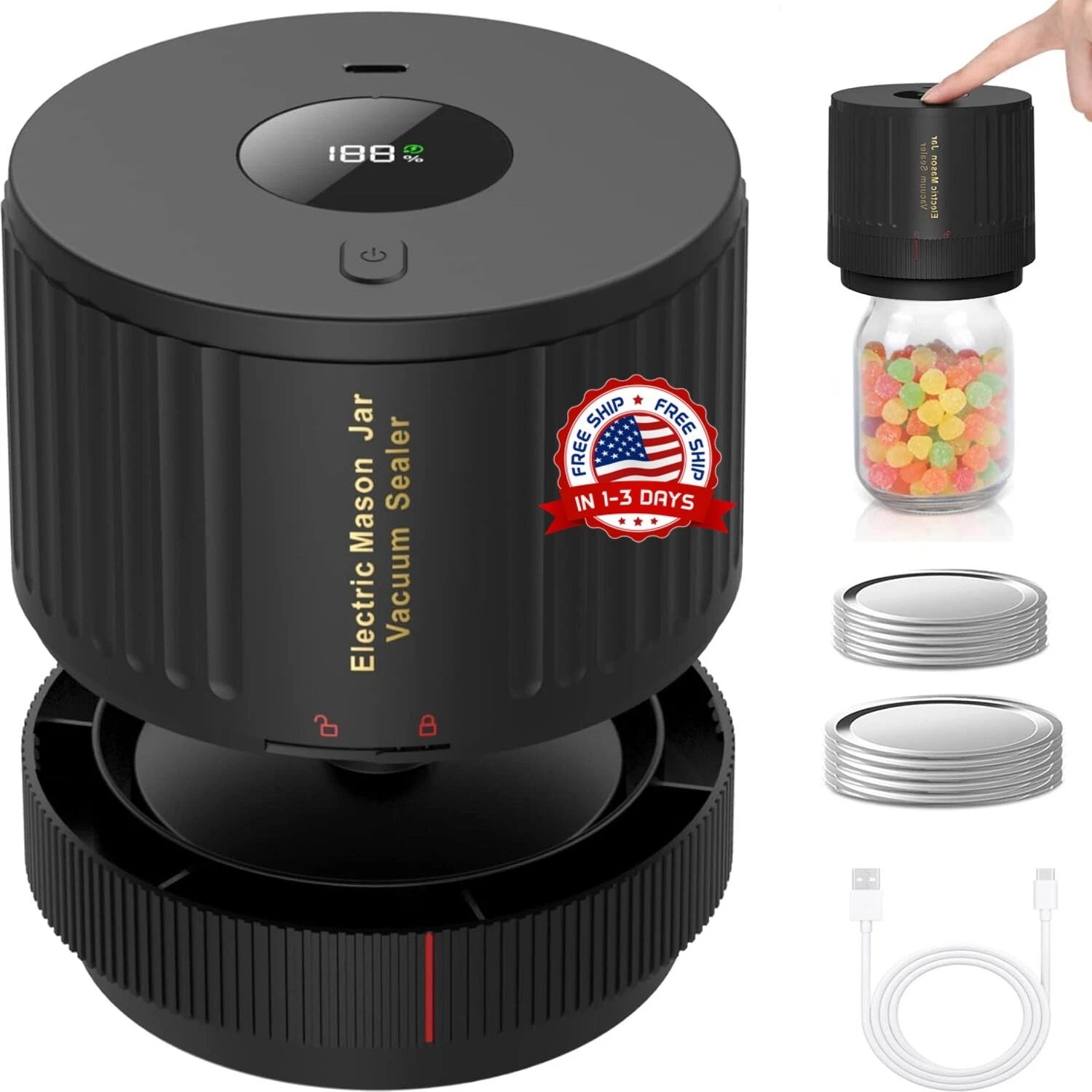 Kit De Sellador Al Vacío Eléctrico Mason Jar Para Almacenamiento De Alimentos US