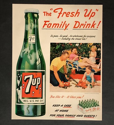 1951 7 Up Soda Advertisement Mid Century Family Sandbox Toy Trucks Vtg Print AD