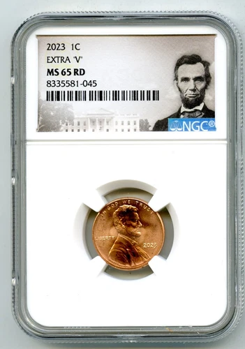 2023 EXTRA ' V ' ERROR VDB V LINCOLN SHIELD PENNY NGC MS65 RD CENT RARE VARIETY
