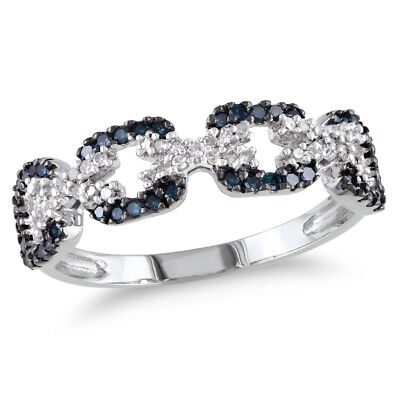 Amour Sterlingsilber 3/8 KT TW blau-weiß Diamant ''''XO'''' verbundener Ring