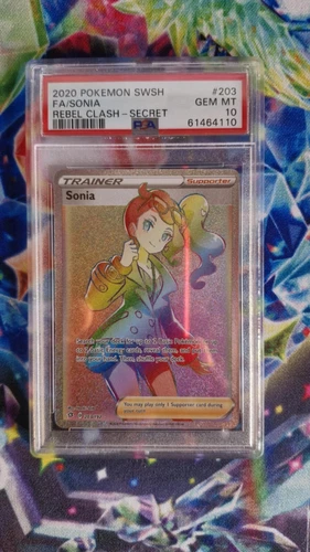 pokemon sonia rebel clash secret rare full art #203 psa 10 gem mint