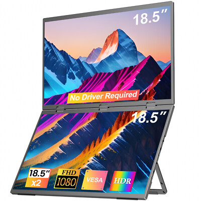 18.5'' Dual Monitor Stacked Monitor Laptop Dual Screen Folding Display 1920x1080