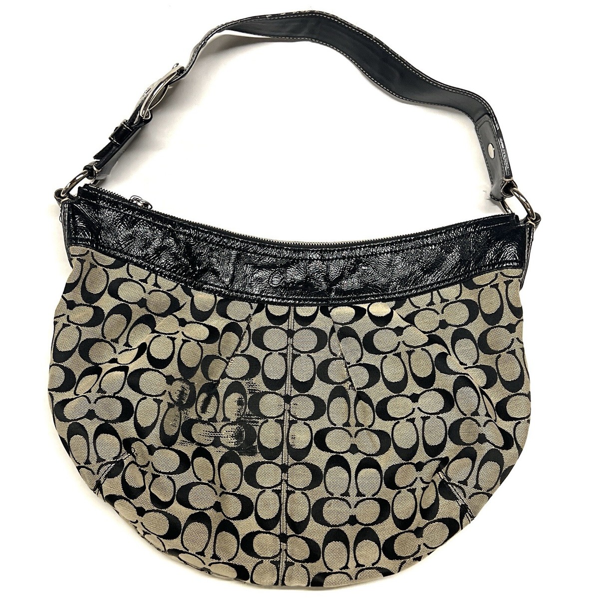 COACH Signature Essential F13741 Black Gray Leather Hobo COACH Signature Essential F13741 Black Gray Leather Hobo