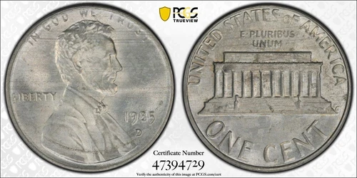 1985-D Lincoln Cent Penny Mint ERROR - Unplated Planchet - PCGS MS65