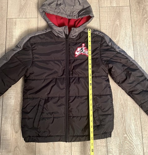 Jordan Nike Air Boys Size Large Youth Gray Puffer Faux Down Hooded Jacket - Picture 6 of 11