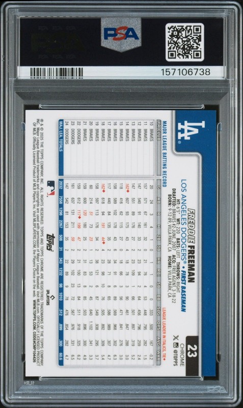 Freddie Freeman 2025 Topps Chrome Red Raywave #23 Dodgers /5 PSA 9