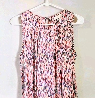 Etcetera Sleeveless Blouse Top Size 6 Silky Pink Multicolored Watercolor Print 