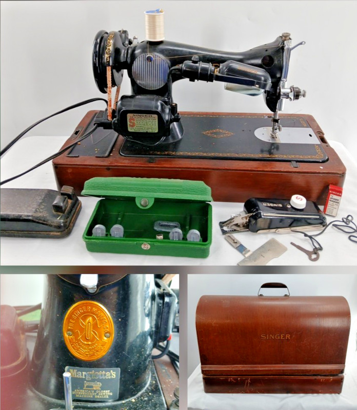 1930's Singer Electric Sewing Machine 15-90  Wood Case UNTESTED  PICK UP