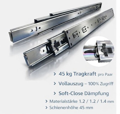 DR.LIPPMANN  Schubladenschienen Vollauszug SoftClose Schubladen Schienen 45kg