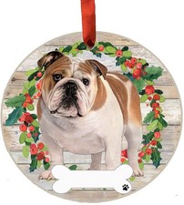 Bulldog Ornament - E S Pets - DIY Personalizable, Ceramic Round Ornament