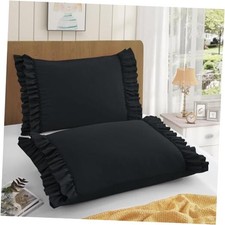 Ruffled Pillow Cases Set of 2, Queen Microfiber Queen - 20 x 30 Inch Black