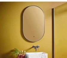 Aubrey 80x50cm Oval LED Lighted Bathroom Mirror, Gunmeta Metal Frame