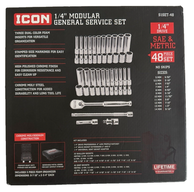 NEW Icon 1/4 in. Drive Modular General Service Socket Tool Set