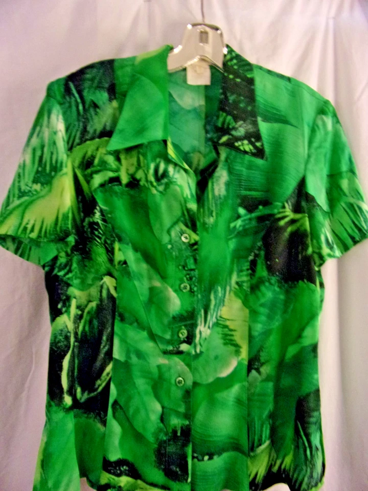 Camisa y pantalones de seda vintage Escada verde tropical hoja de palma 38/42 en muy buena condición Foto 2 de 4