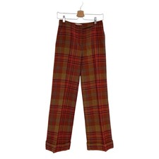 Valentino Plaid Wool Pants Red Brown Straight Leg Cuffed Trouser Womens 4