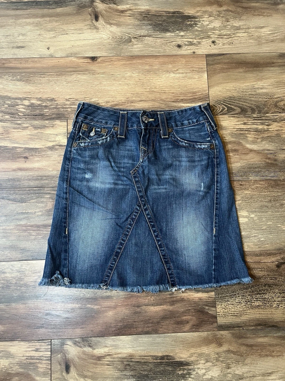 True Religion Abby Skirt Women's 26 28 x 18 Blue Faded Distressed Y2K USA